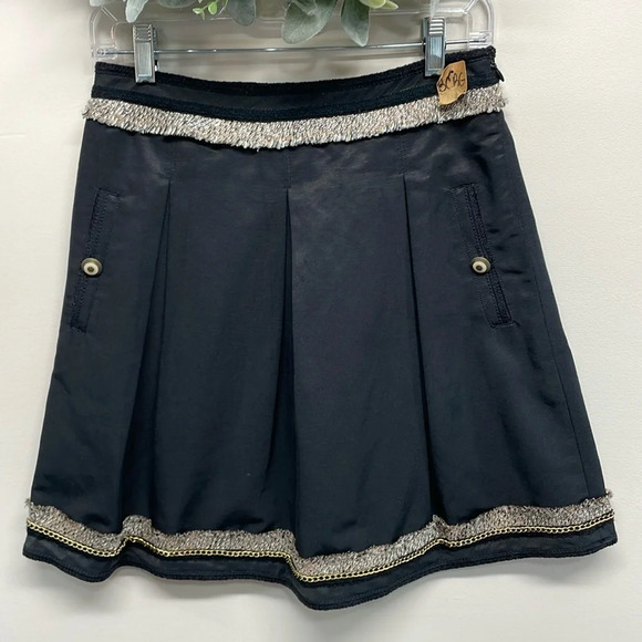 NWT BCBGMAXAZRIA Kailin Pleated Skirt Black Gold Chain 2 - Picture 1 of 14